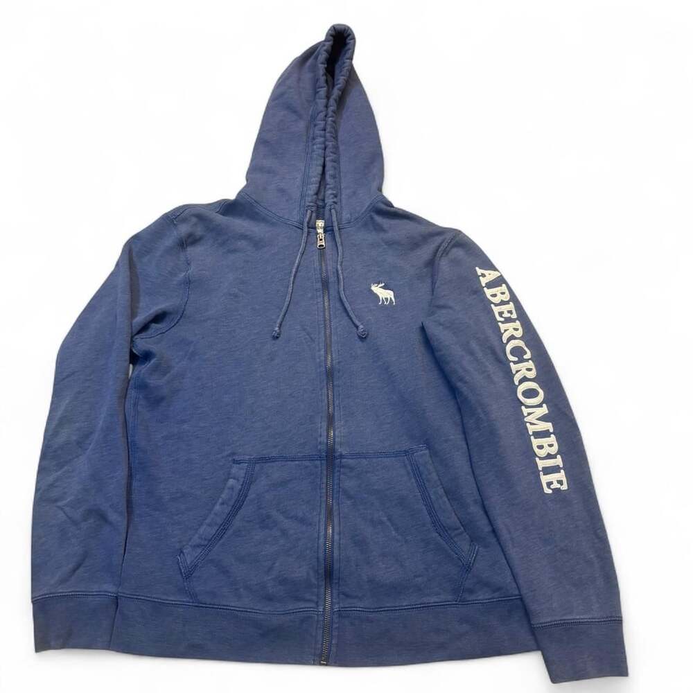 Abercrombie & Fitch Y2K Blue Moose Sleeve Spellout Zip Up Hoodie Medium